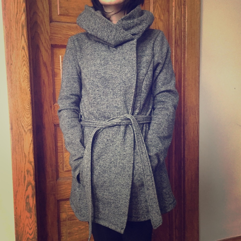 Grey Hooded Sweater Pea Coat